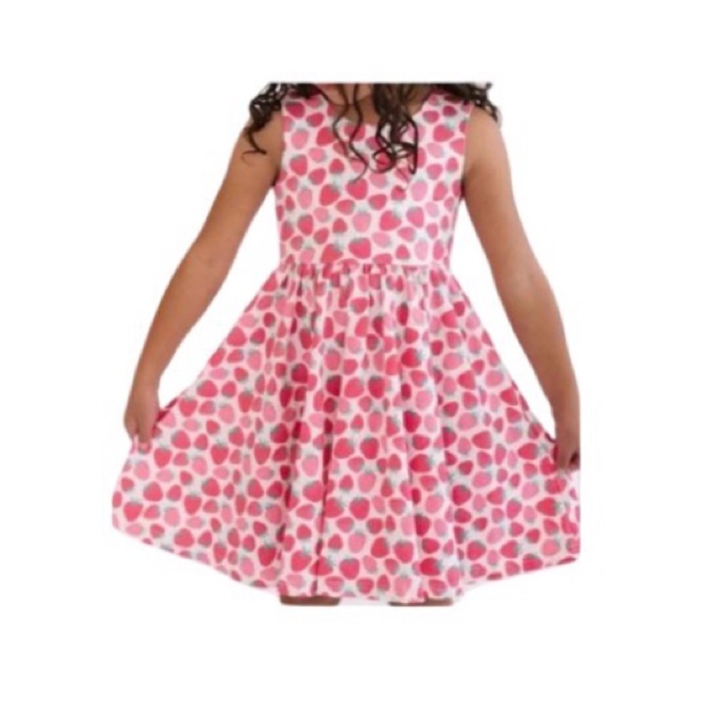 Girls Red Strawberry Print Sleeveless Dress